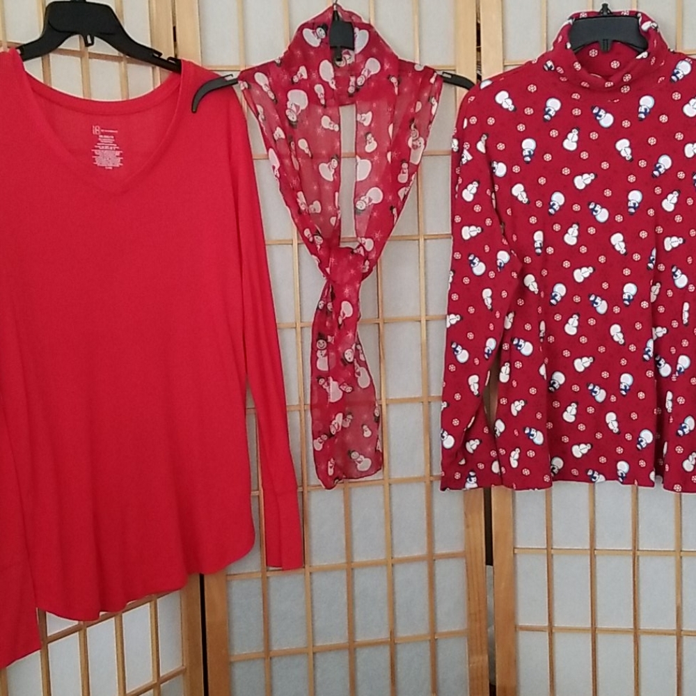 2 tops and scarve  snowman print